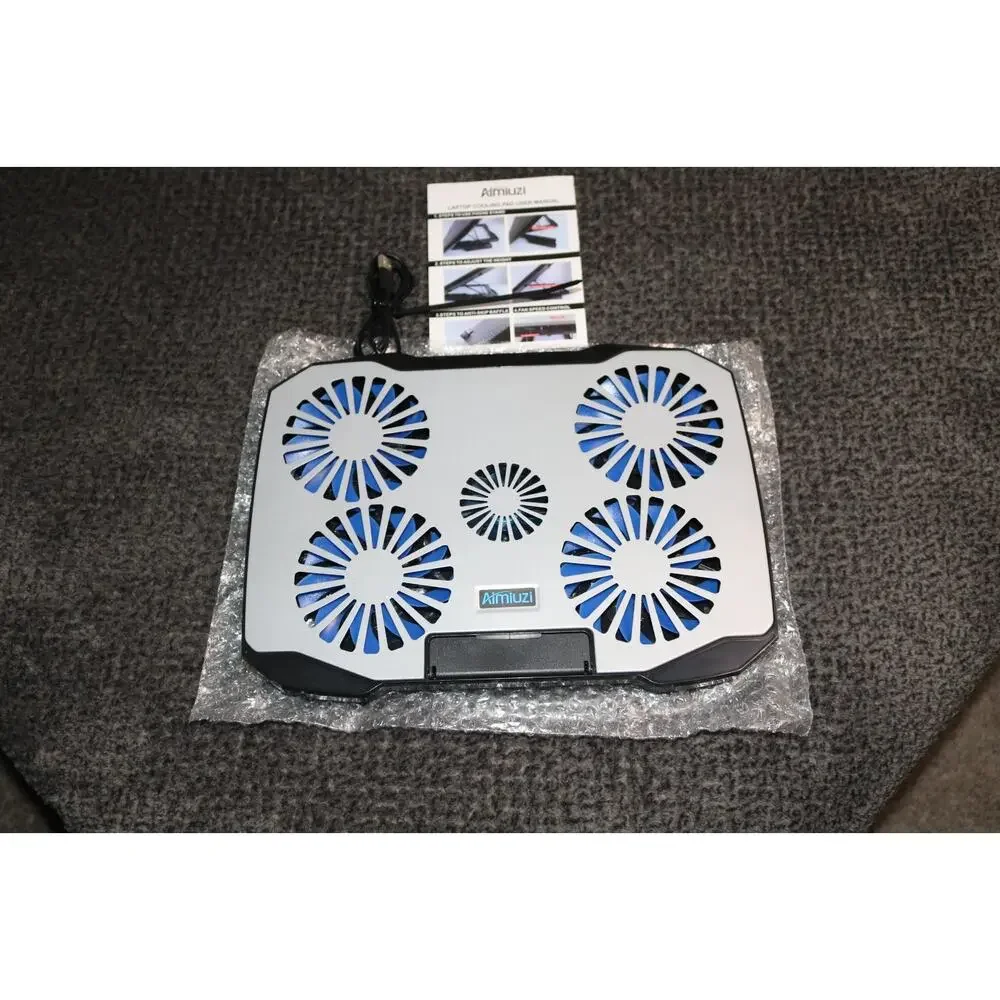 AIMIUZI Laptop Cooling Pad Gaming w/5 Quiet Fans 12-15.6 5 Height Adj 2 USB
